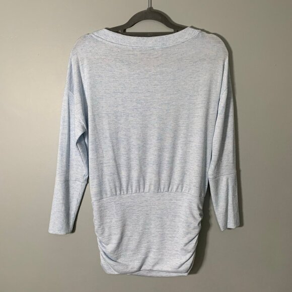 WHBM light heather blue long sleeve button detail stretch pullover shirt top - Picture 6 of 9